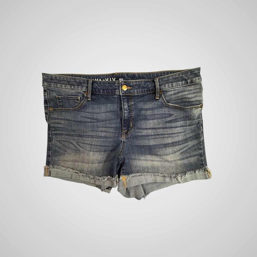 Ava & Viv Womens Plus 16W Midi Denim Shorts Super Stretch Blue Raw Hem Frayed